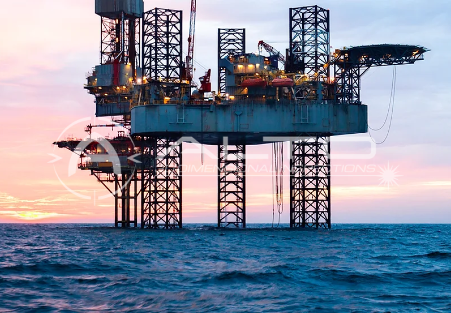 An offshore oil and gas platform, representing demanding marine environments that require precise dimensional inspection and metrology.