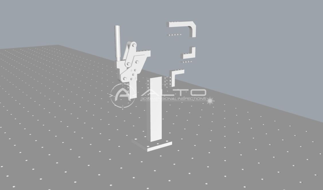 Custom robotic welding fixture featuring CNC-machined base plates and interchangeable 3D printed components.