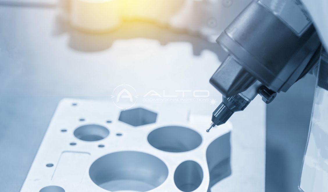 Alto contract dimensional inspection services featuring a high-precision measurement probe on a machined metal part.