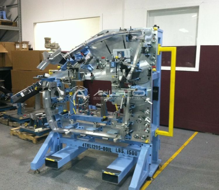 On-site laser tracker calibration of an aerospace production fixture to ensure assembly accuracy.