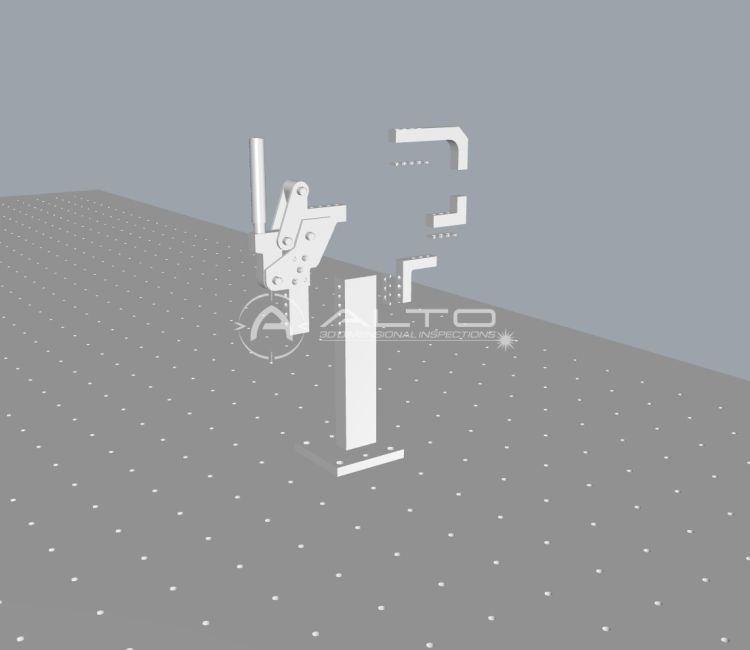 Custom robotic welding fixture featuring CNC-machined base plates and interchangeable 3D printed components.